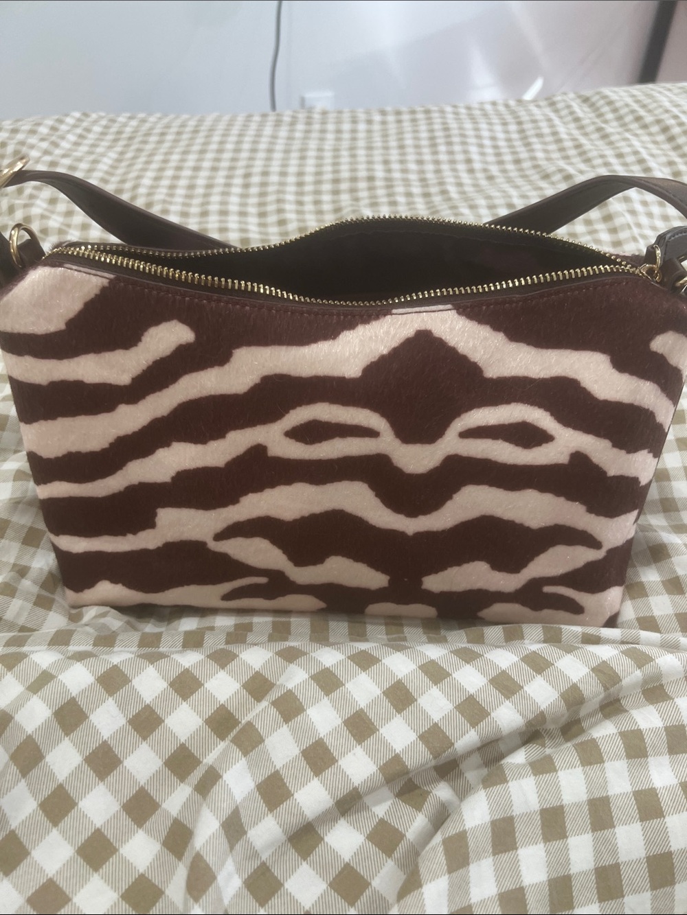 Old Navy Brown and Cream Zebra-Pattern Shoulder Bag